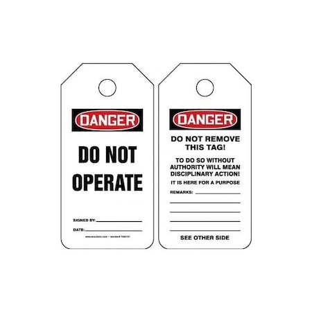 Accuform Mini Safety Tags, DANGER DO NOT OPERATE, 4.25in x 2.125in, PF-Cardstock, 25PK TAM101CTP